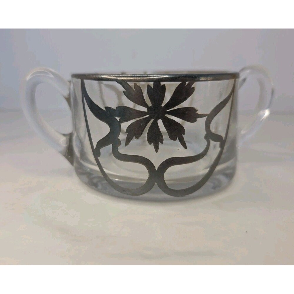 Antique Silver Overlay Glass Sugar Bowl Art Nouveau Sun Purpled Amethyst 1900s